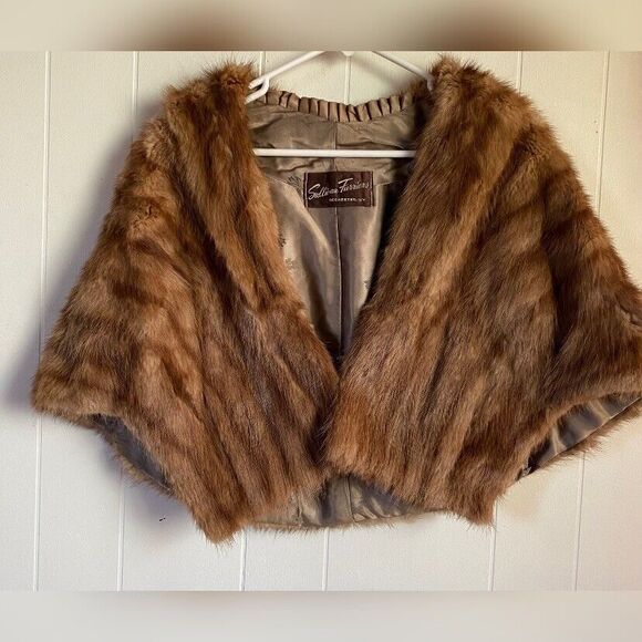 Vintage Mink Stole Shawl Wrap Shrug Women’s Small Honey Brown 1960’s Pristine US